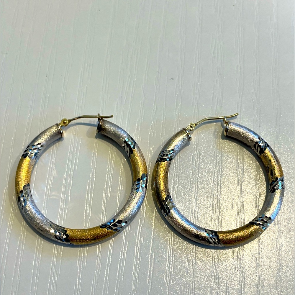 Sterling silver & 10K gold Hoop earrings hollow NWT
